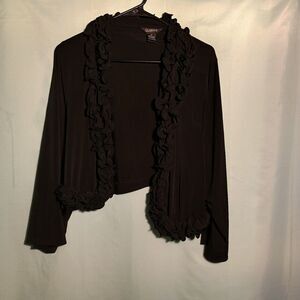 Women's Black Ruffle Trim Cardigan Shrug – Classic Open Front Long Sleeve